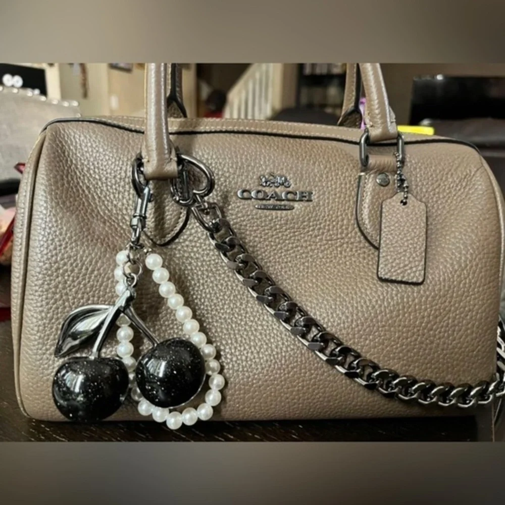 ✨NEW✨ Black Glitter Sparkling Cherry Keychain with Pearls Purse Bag charm